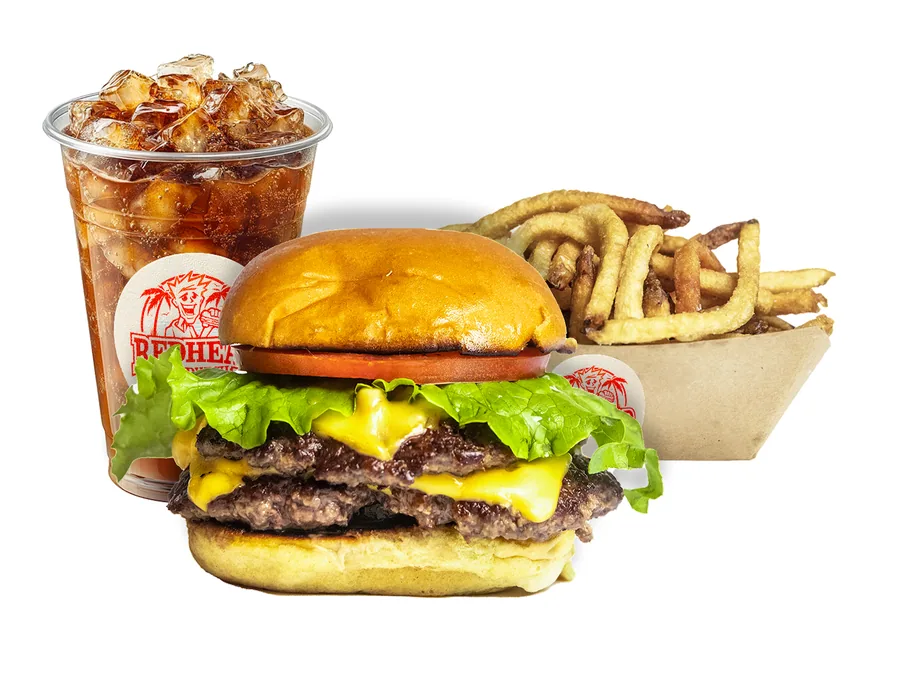 Double cheeseburger served with house-cut fries and a drink