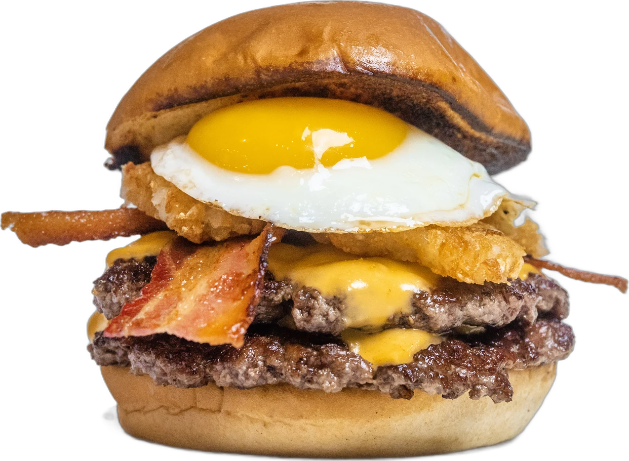 Hangover Burger with fried egg, bacon and tater tots